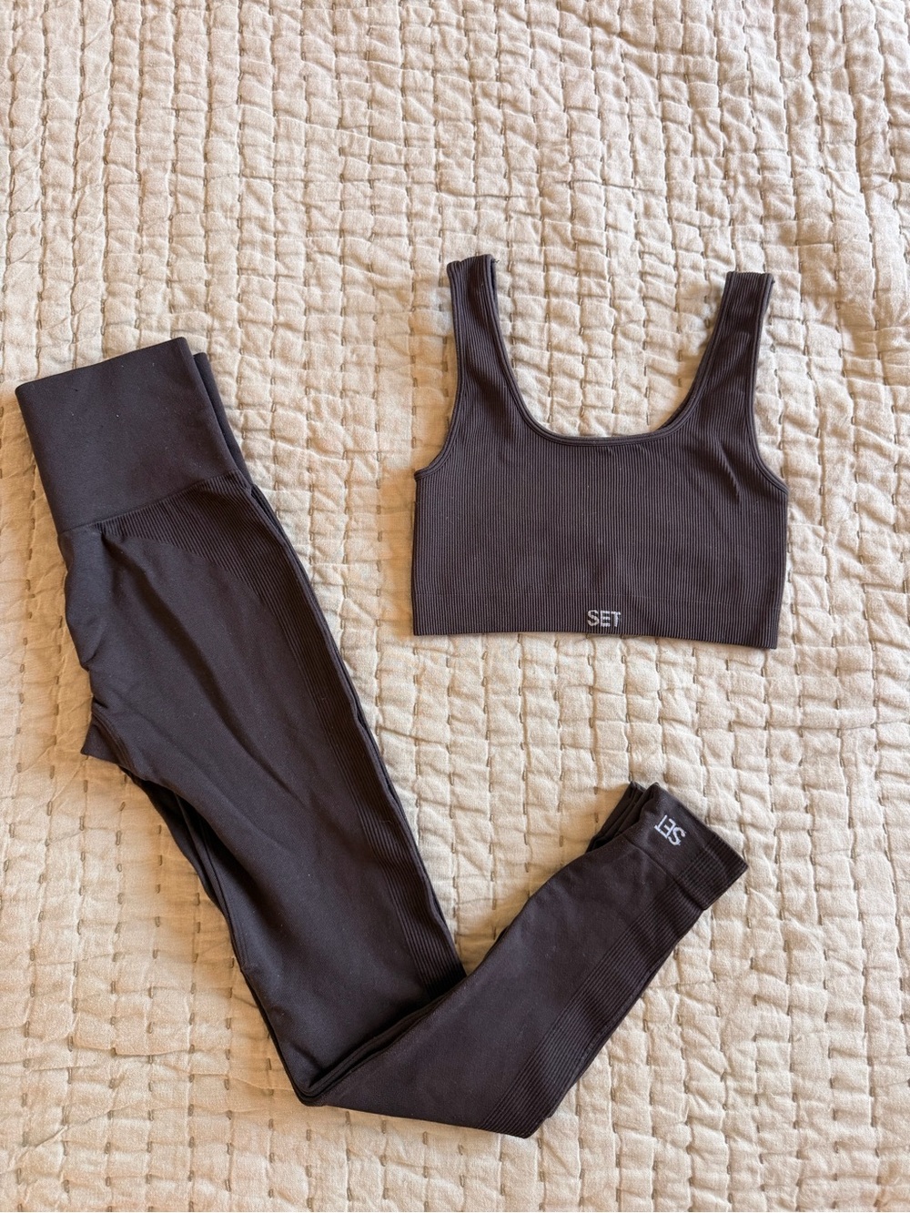 SET Active Brown Ribbed Sports Bra & Legging Set
